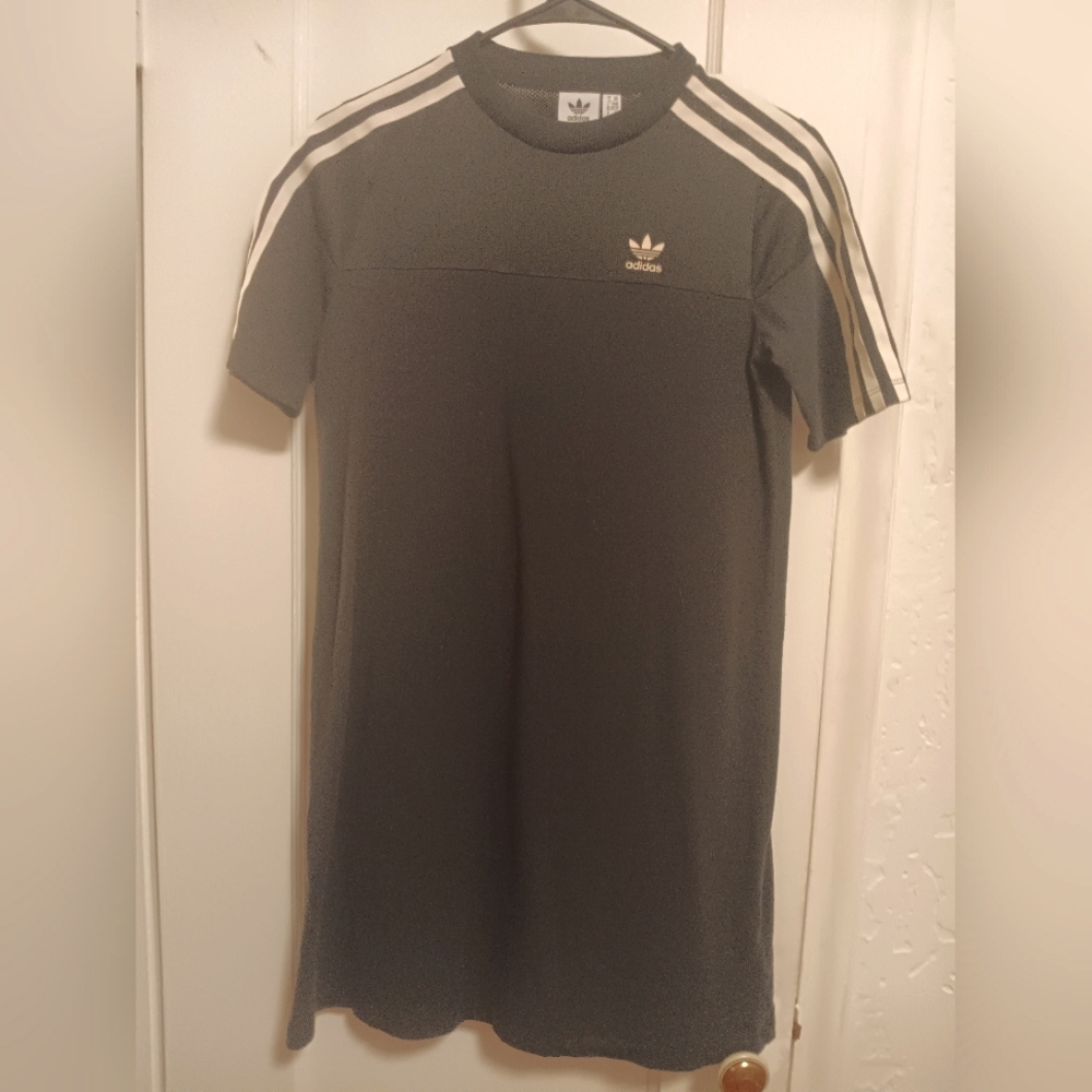 Adidas black T-Shirt Dress with White Stripes size XS